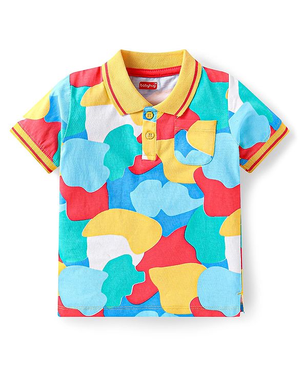 Babyhug Cotton Knit Half Sleeves Cotton T-Shirt With Patch Detailing - Multicolor