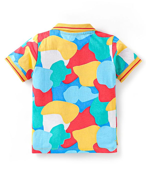 Babyhug Cotton Knit Half Sleeves Cotton T-Shirt With Patch Detailing - Multicolor