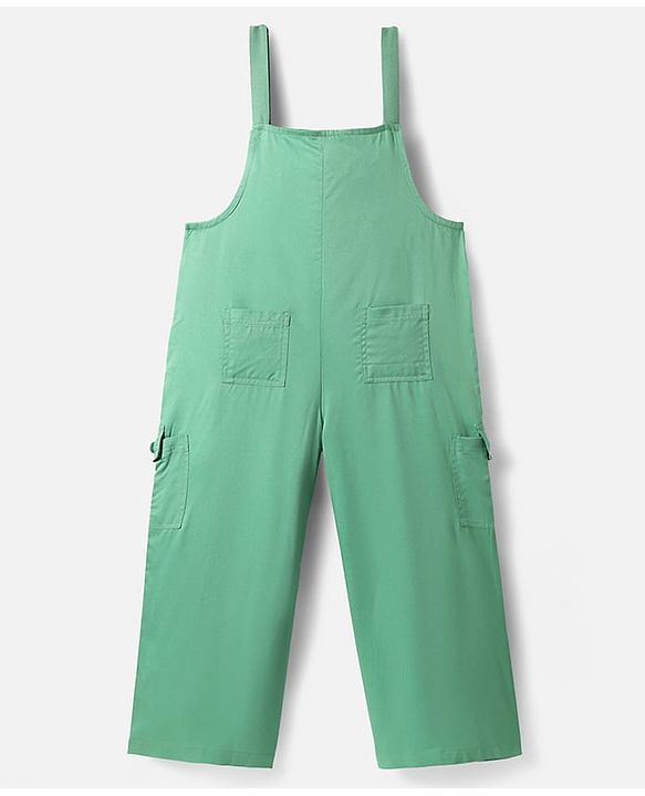 Pine Kids Cotton Woven Half Sleeves Inner Top & Dungaree with Bon Appetitt Text Print - Light Green & Green