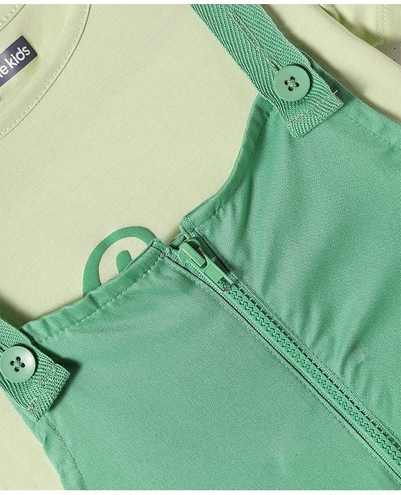 Pine Kids Cotton Woven Half Sleeves Inner Top & Dungaree with Bon Appetitt Text Print - Light Green & Green