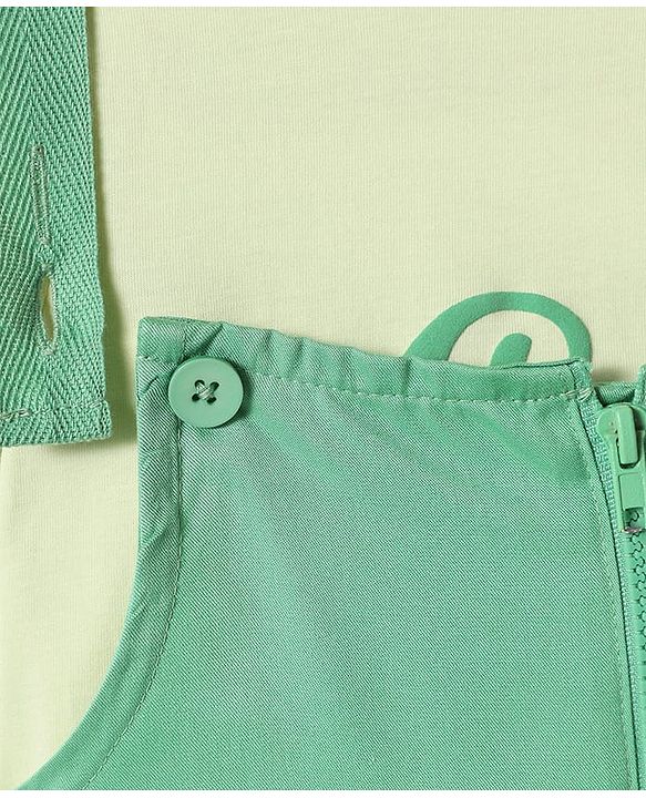 Pine Kids Cotton Woven Half Sleeves Inner Top & Dungaree with Bon Appetitt Text Print - Light Green & Green