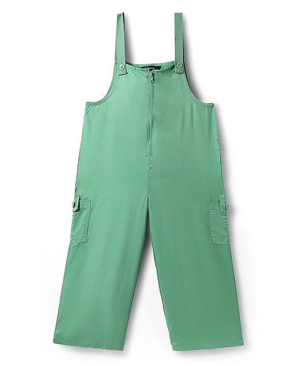 Pine Kids Cotton Woven Half Sleeves Inner Top & Dungaree with Bon Appetitt Text Print - Light Green & Green