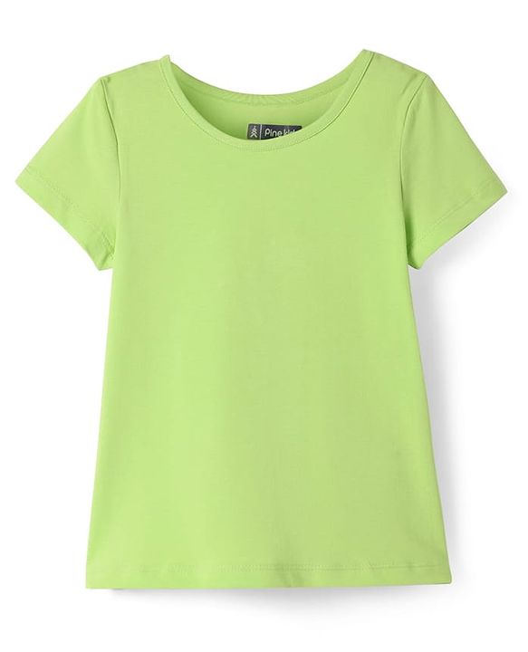 Pine Kids Cotton Knit Half Sleeves Solid T-Shirt & Dungaree with Alphabet Print - Black & Light Green