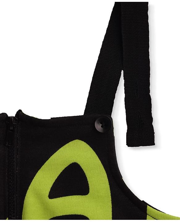 Pine Kids Cotton Knit Half Sleeves Solid T-Shirt & Dungaree with Alphabet Print - Black & Light Green