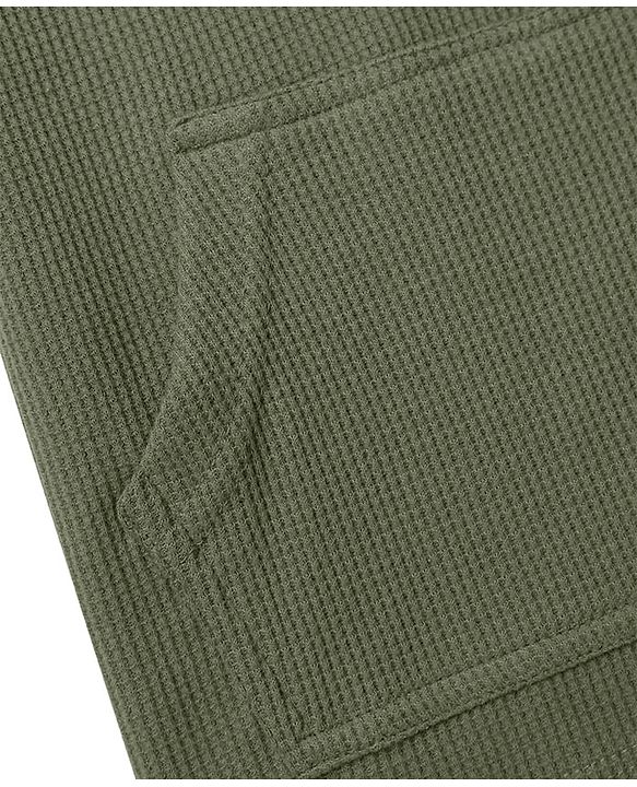 Pine Kids Cotton Knit Half Sleeves  Textured Hooded T-Shirt - Olive Green