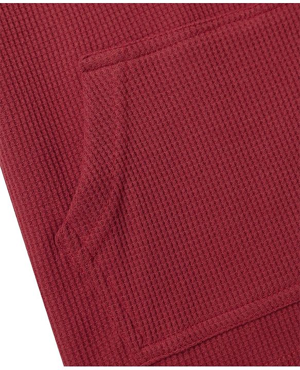 Pine Kids Cotton Knit Half Sleeves  Textured Hooded T-Shirt - Wine