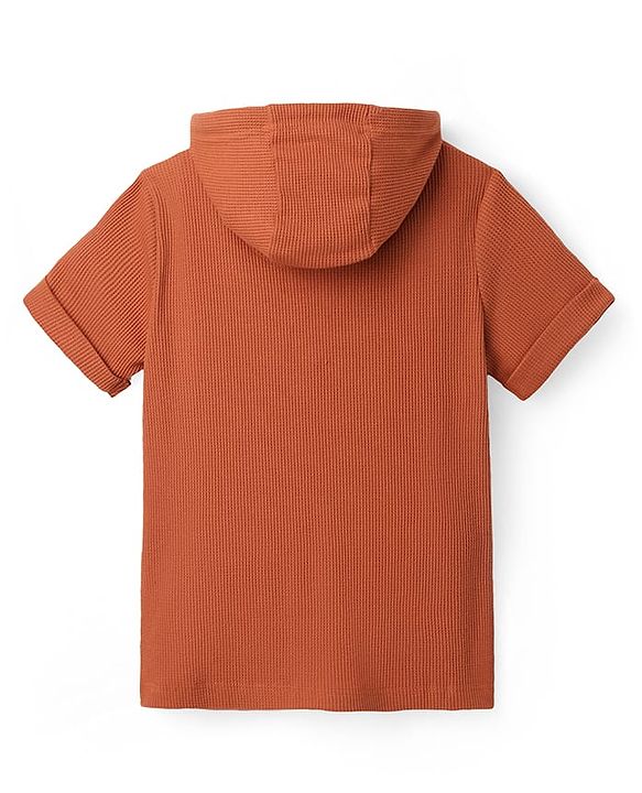 Pine Kids Cotton Knit Half Sleeves  Textured Hooded T-Shirt - Olive Green