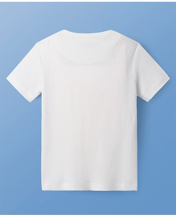 Pine Kids Cotton Knit Half Sleeves  Textured with Henley Neck T-Shirt - White