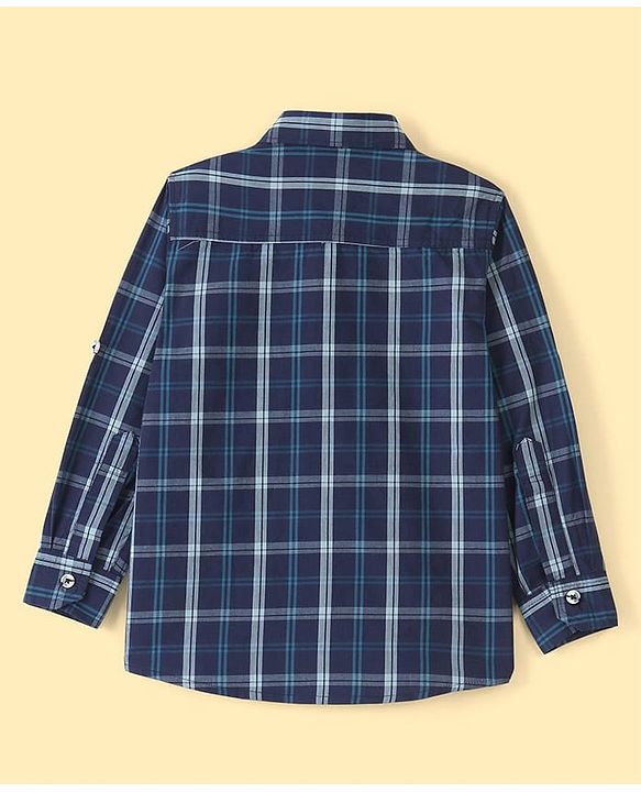 Pine Kids Cotton Woven Full Sleeves Chekered Shirt with T-Shirt - Blue