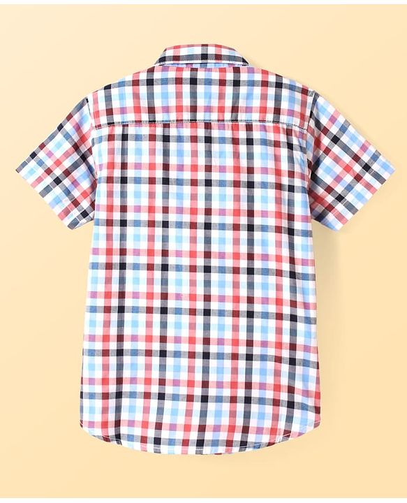 Pine Kids Cotton Woven Half Sleeves Checkered Shirt with Text Printed T-Shirt - Red