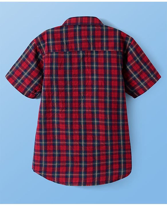 Pine Kids Cotton Woven Half Sleeves Checked Shirt with T-Shirt - Red