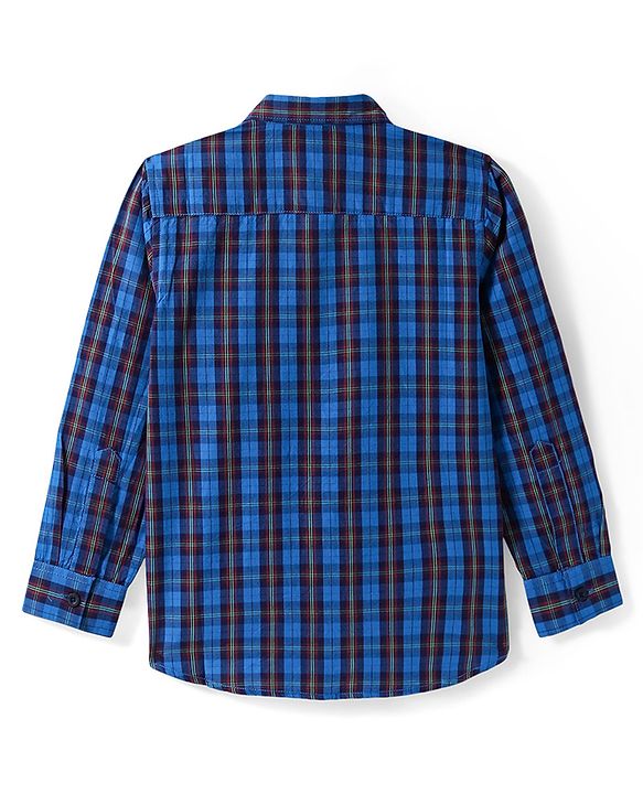 Pine Kids Cotton Woven Full Sleeves Checks Shirt With Text Printed T-Shirt - Navy Blue & Red