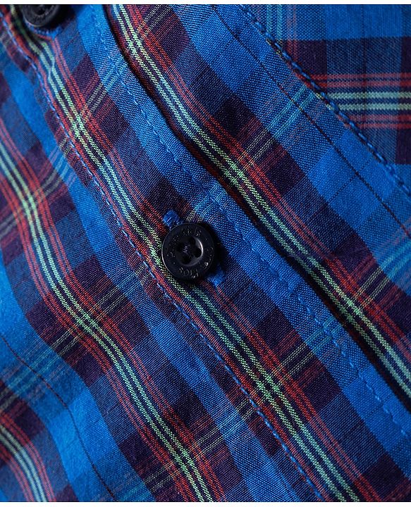 Pine Kids Cotton Woven Full Sleeves Checks Shirt With Text Printed T-Shirt - Navy Blue & Red
