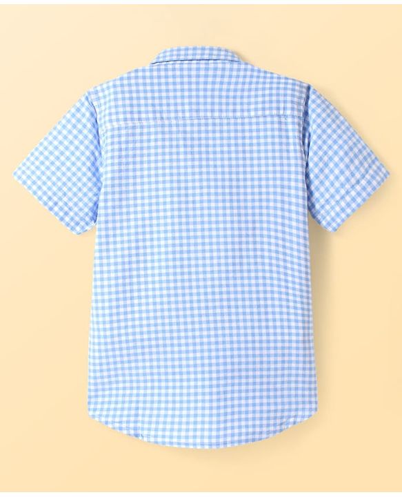 Pine Kids Cotton Woven Half Sleeves Checkered Shirt with Text Printed T-Shirt - Blue