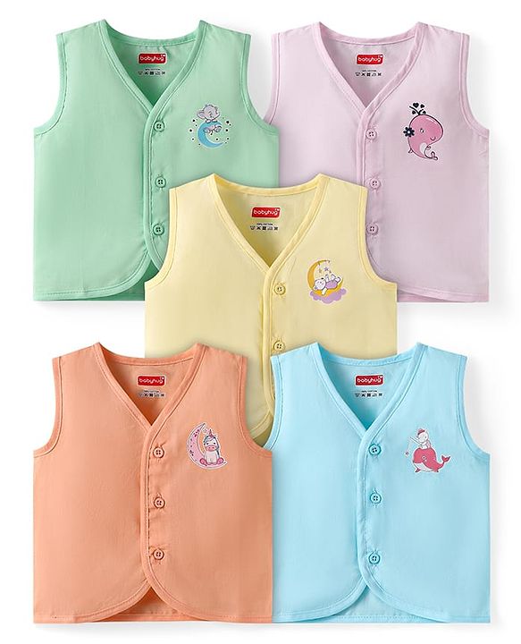 Babyhug Cambric Woven Sleeveless Jhablas with Animal Print Pack of 5 - Multicolor