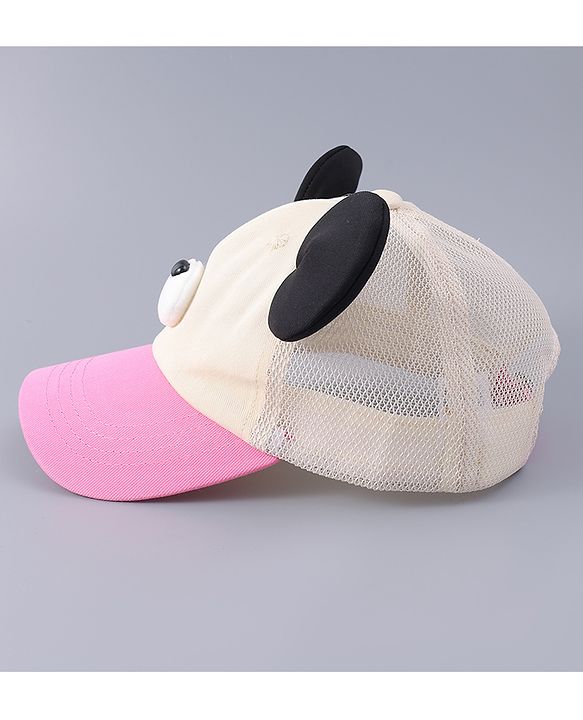 Babyhug Free Size Baseball Cap With Teddy Bear & Ear Applique - Pink