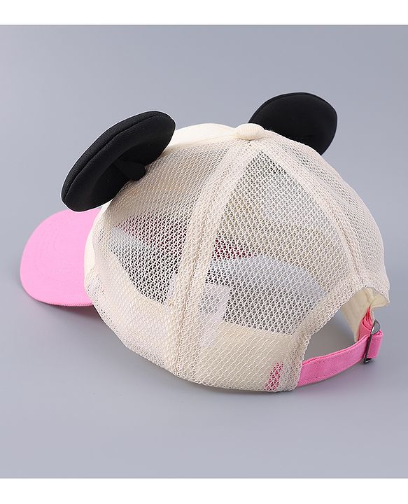 Babyhug Free Size Baseball Cap With Teddy Bear & Ear Applique - Pink