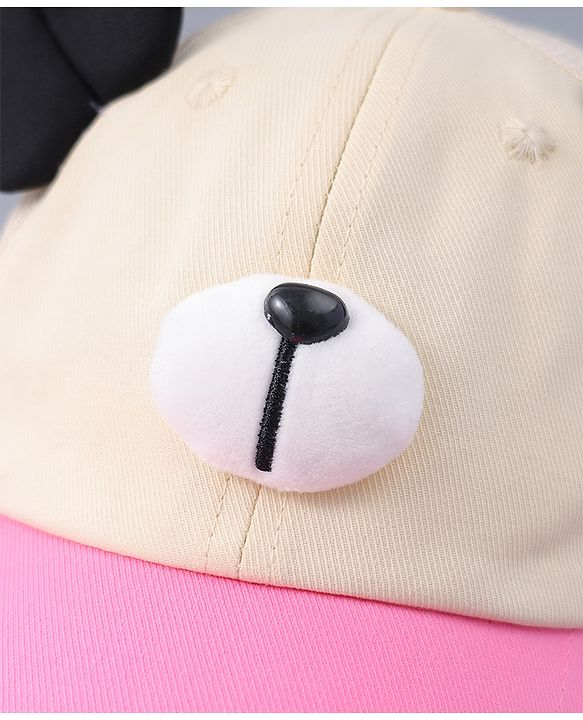Babyhug Free Size Baseball Cap With Teddy Bear & Ear Applique - Pink