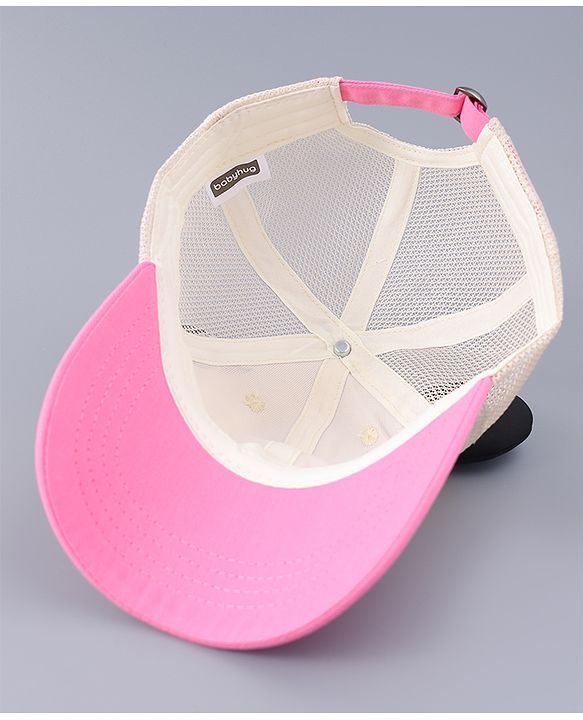 Babyhug Free Size Baseball Cap With Teddy Bear & Ear Applique - Pink