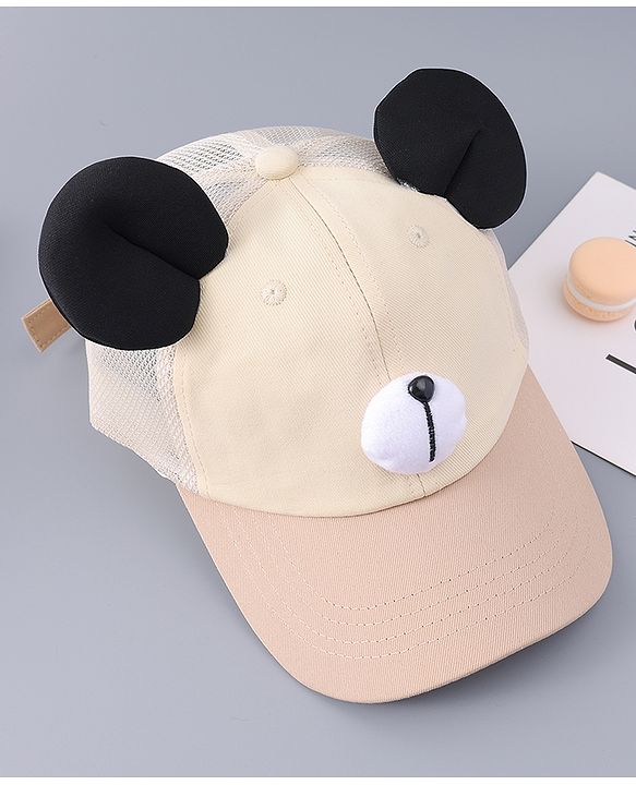 Babyhug Free Size Baseball Cap With Teddy Bear & Ear Applique - Pink