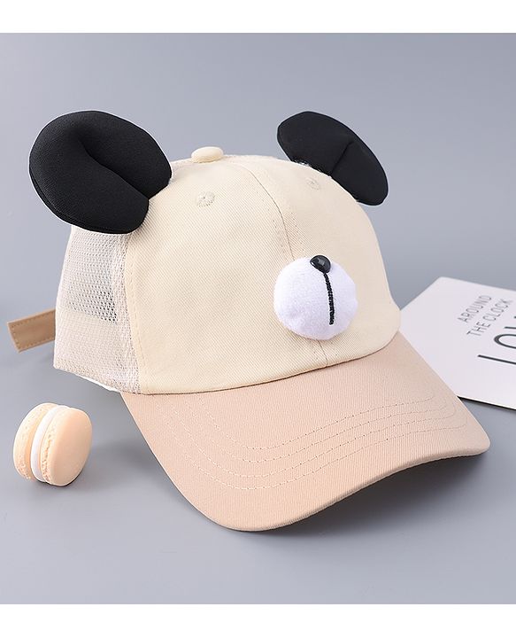 Babyhug Free Size Baseball Cap With Teddy Bear & Ear Applique - Pink