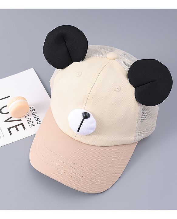 Babyhug Free Size Baseball Cap With Teddy Bear & Ear Applique - Pink