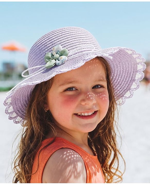 Babyhug Free Size Straw Hat With Floral Applique - Purple