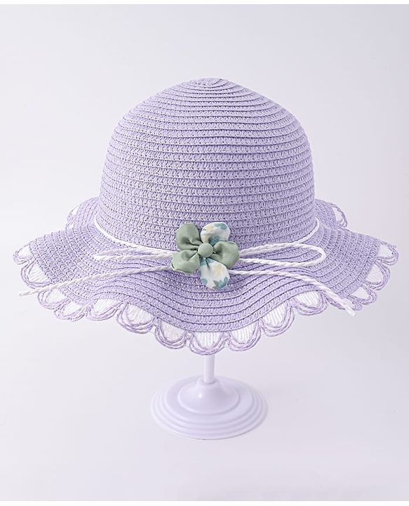 Babyhug Free Size Straw Hat With Floral Applique - Purple