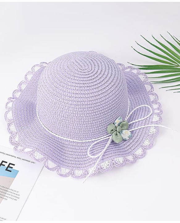 Babyhug Free Size Straw Hat With Floral Applique - Purple