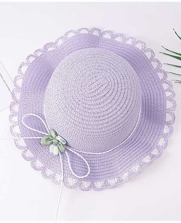 Babyhug Free Size Straw Hat With Floral Applique - Purple