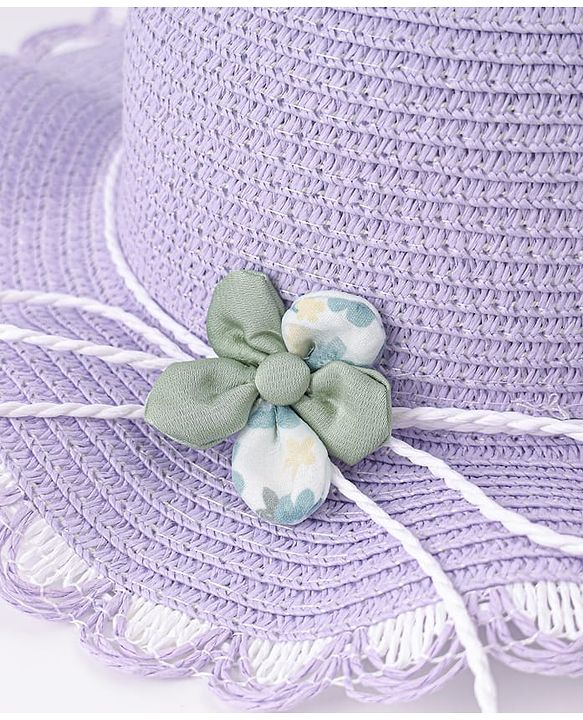 Babyhug Free Size Straw Hat With Floral Applique - Purple