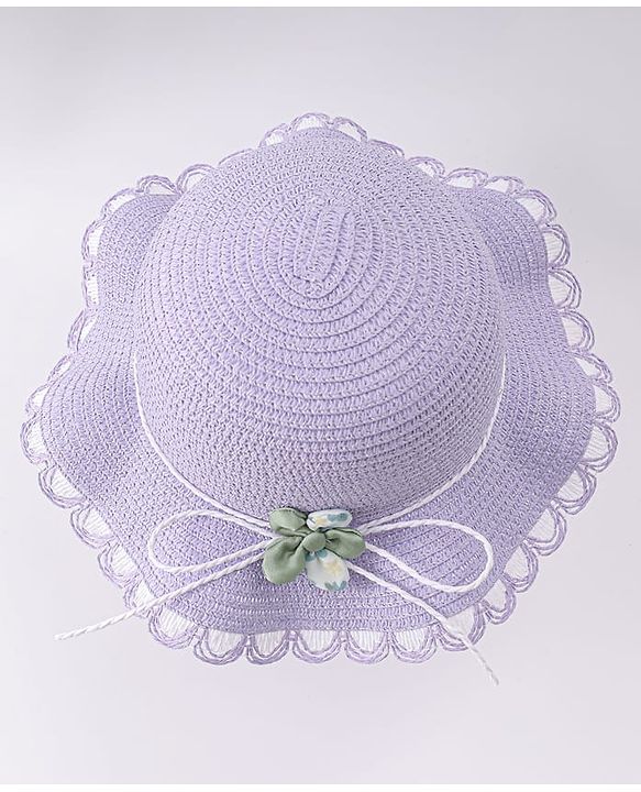 Babyhug Free Size Straw Hat With Floral Applique - Purple