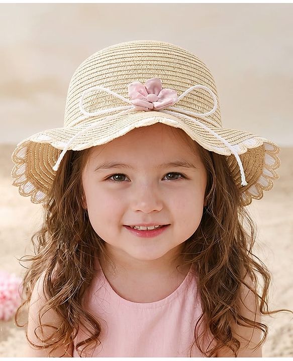 Babyhug Free Size Straw Hat With Floral Applique - Purple