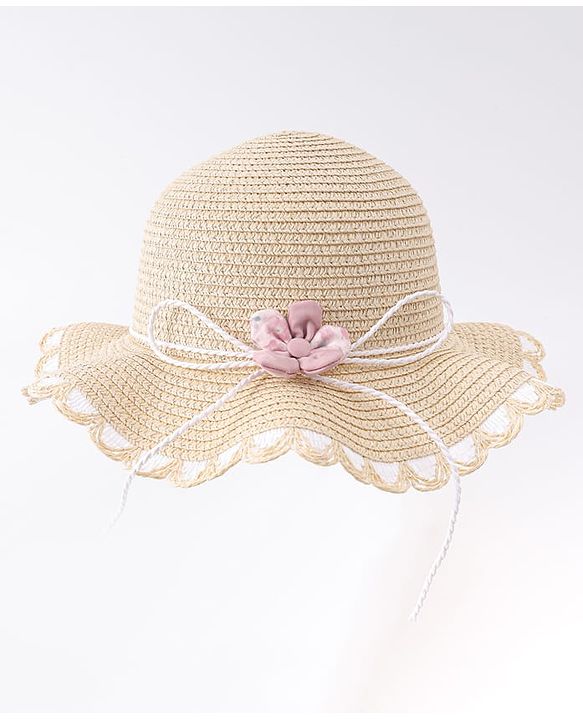 Babyhug Free Size Straw Hat With Floral Applique - Purple