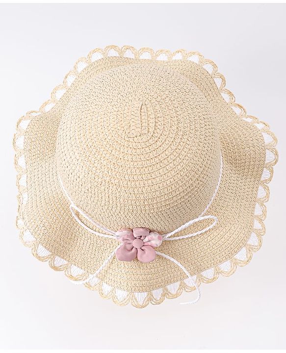Babyhug Free Size Straw Hat With Floral Applique - Purple