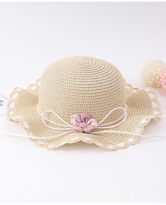 Babyhug Free Size Straw Hat With Floral Applique - Purple