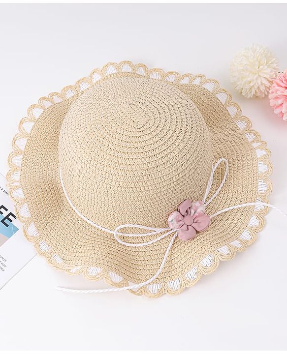 Babyhug Free Size Straw Hat With Floral Applique - Purple
