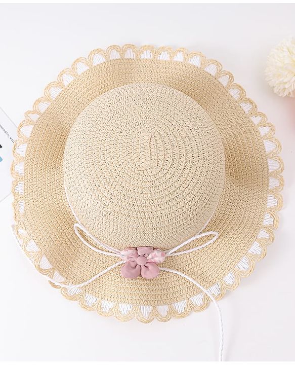 Babyhug Free Size Straw Hat With Floral Applique - Purple