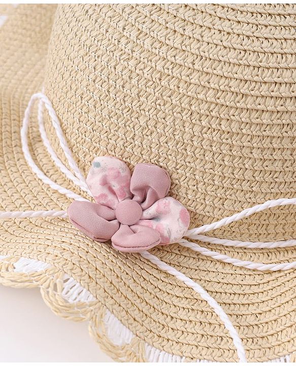Babyhug Free Size Straw Hat With Floral Applique - Purple