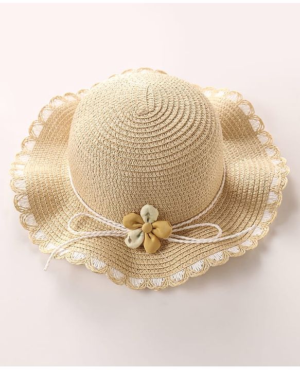 Babyhug Free Size Straw Hat With Floral Applique - Purple