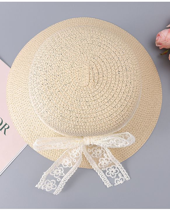 Babyhug Free Size Straw Hat With Bow Applique - Beige
