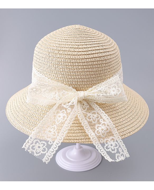 Babyhug Free Size Straw Hat With Bow Applique - Beige