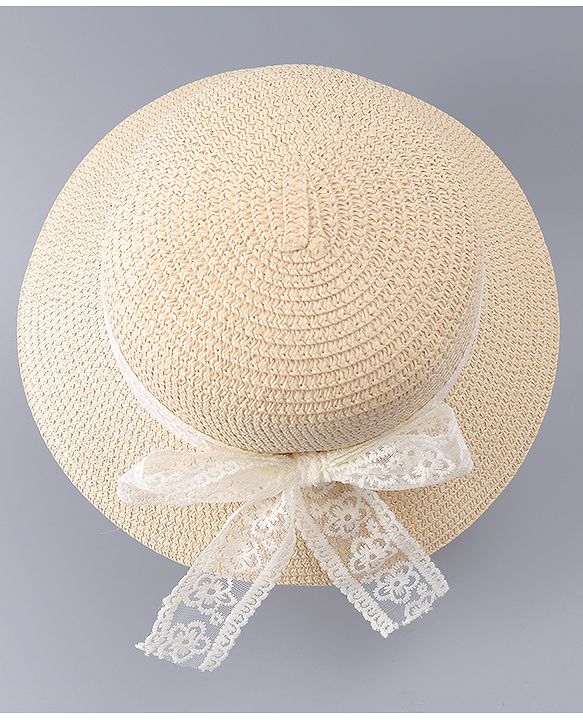 Babyhug Free Size Straw Hat With Bow Applique - Beige