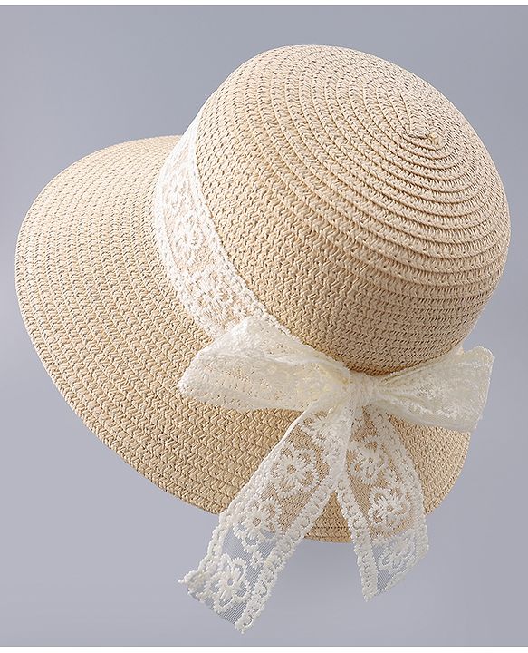 Babyhug Free Size Straw Hat With Bow Applique - Beige