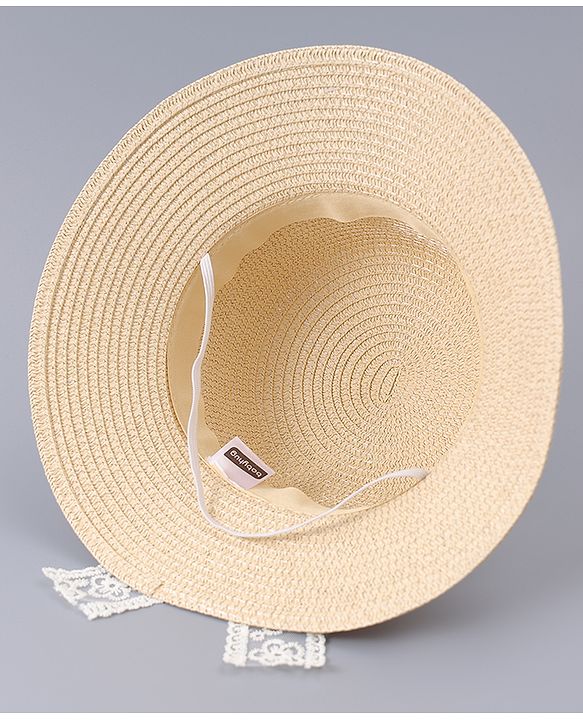 Babyhug Free Size Straw Hat With Bow Applique - Beige