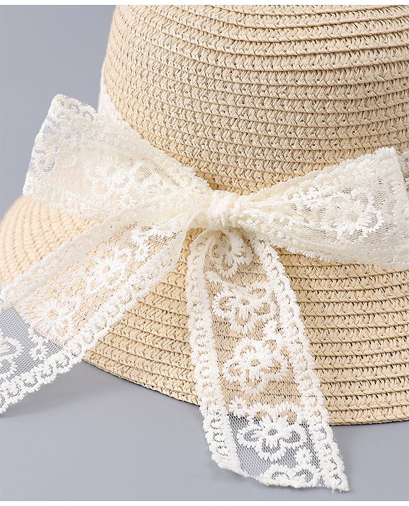 Babyhug Free Size Straw Hat With Bow Applique - Beige