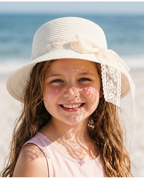 Babyhug Free Size Straw Hat With Bow Applique - Off White