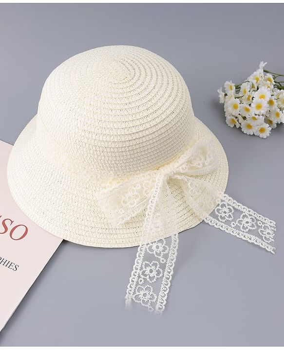 Babyhug Free Size Straw Hat With Bow Applique - Off White