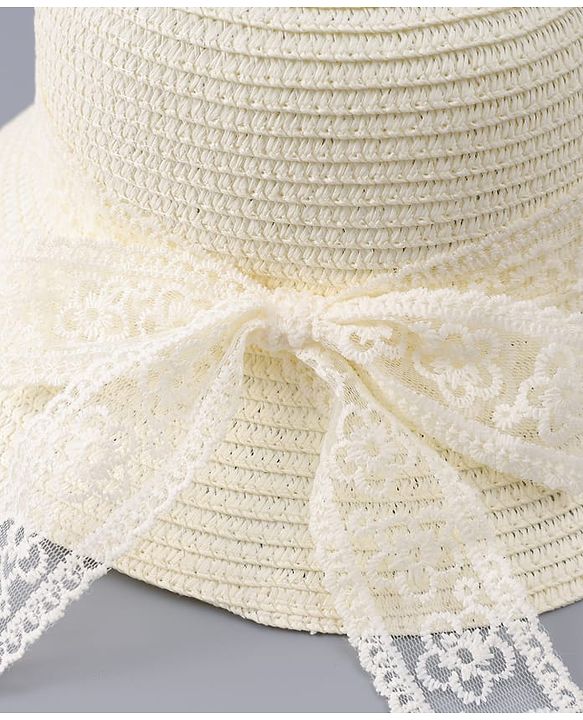 Babyhug Free Size Straw Hat With Bow Applique - Off White