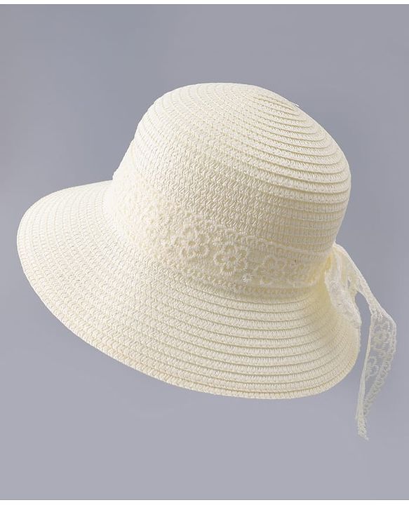 Babyhug Free Size Straw Hat With Bow Applique - Off White